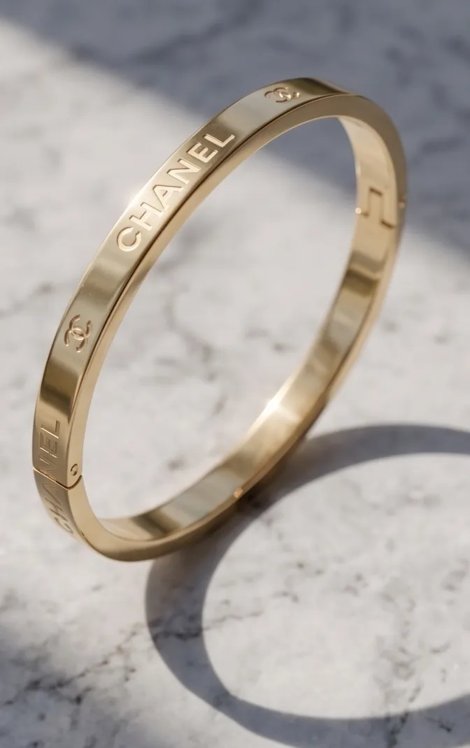 Golden Stainless Steel 'CHANEL' Branded Kada